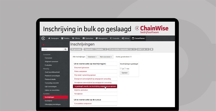 Cursusplanner: Inschrijvingen in bulk op geslaagd zetten