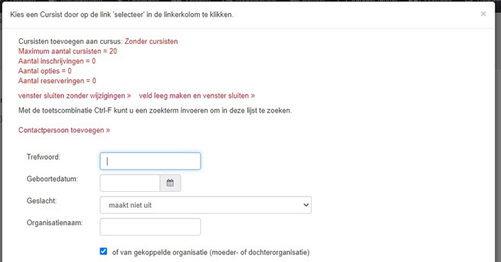 Extra filter bij toevoegen inschrijvingen
